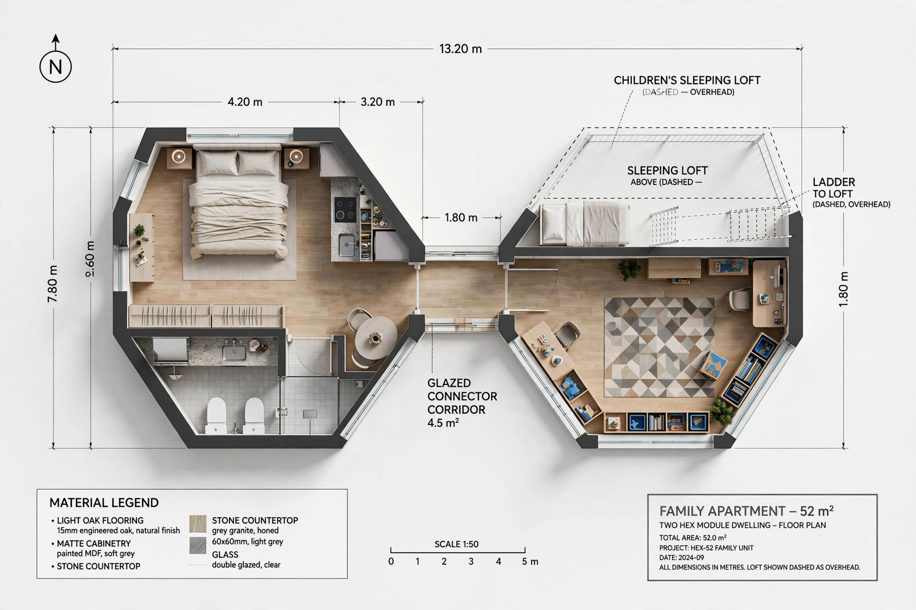 Overpass Commons family residential unit floor plan, underbridge architecture design